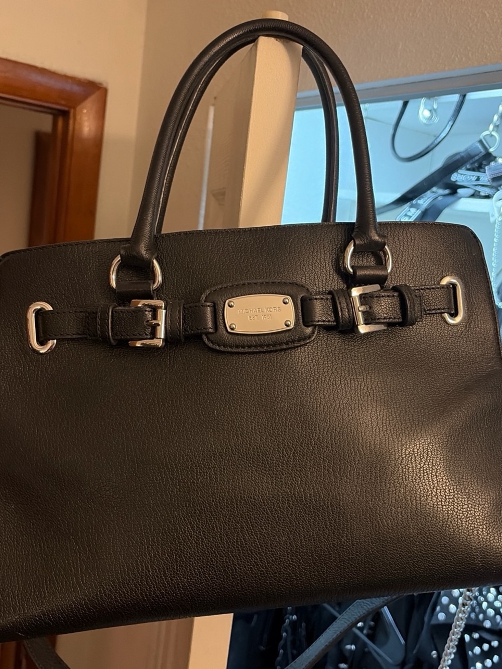 Michael Kors Black Pebbled Leather Tote with Silver Hardware